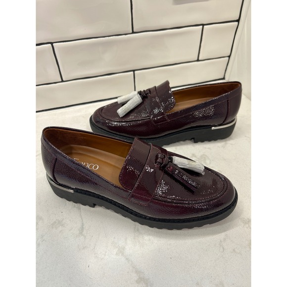Franco Sarto Shoes - Franco Sarto Carolynn Burgundy Patent Tassel Lug Sole Loafers Womens 8M